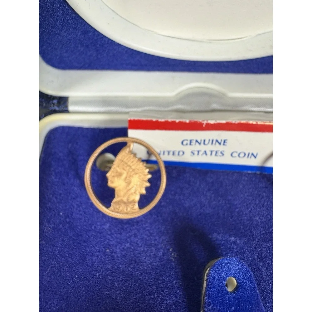 Vintage Swank Indian Head Penny Cufflinks 1902 Cut Coin Design w/ Box USA